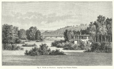 Desenho de jardim: Muskau Park, Alemanha, desenhado pelo Príncipe Hermann von Pueckler-Muskau (gravura) de German School