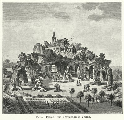 Desenho do jardim: grutas no jardim do Conde Johann von Fries, Voslau, Áustria (gravura) de German School