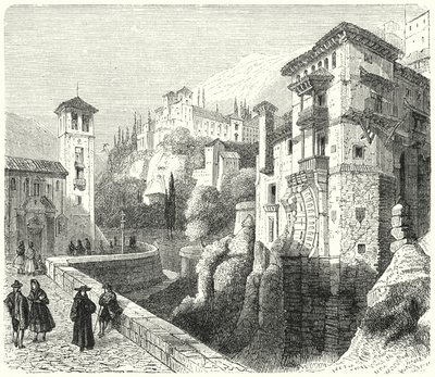 Generalife, palácio de verão dos governantes Nasrid dos Emirados de Granada, Espanha (gravura) de German School