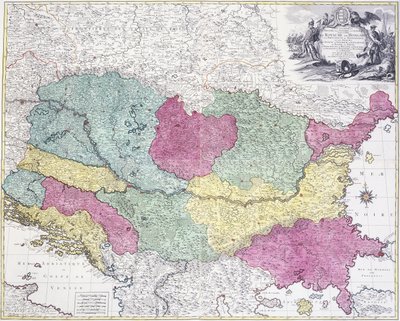 Mapa geográfico do Teatro da Guerra, mostrando o Reino da Hungria em sua maioria, 1771 de German School