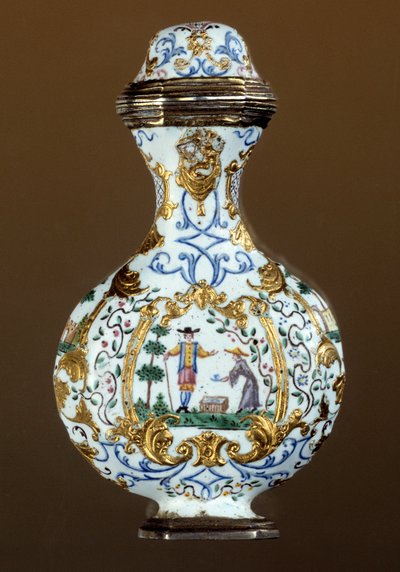 Arte alemã: Garrafa de fragrância do século XVIII (enamaille; cena de chinoiserie) de German School