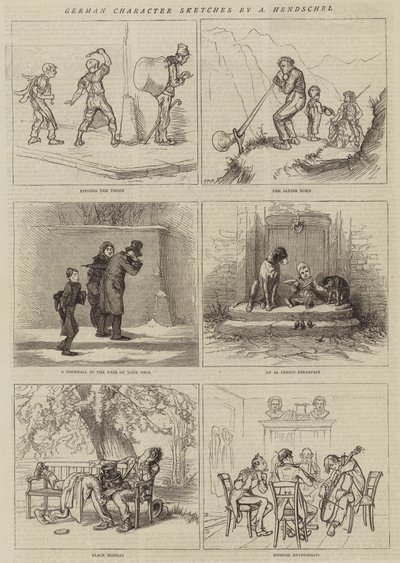 Esboços de caracteres alemães (gravura) de German School