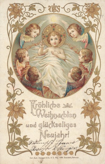 Postal de Natal alemão (litografia a cores) de German School