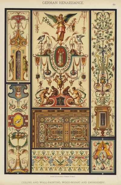 Renascença alemã, Tecto e Pintura de parede, Mosaico de madeira e Bordados (cor litho) de German School