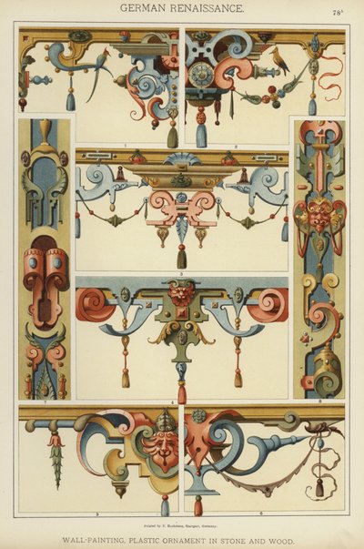 Renascença alemã, Pintura de parede, Ornamento plástico em pedra e madeira (cor litho) de German School