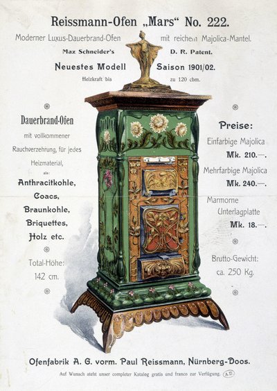 Anúncio alemão para uma caldeira estilo art nouveau, final do século XIX de German School