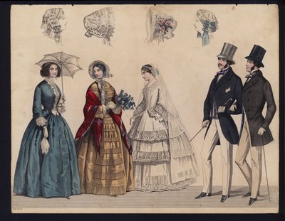 Gravura da moda alemã, meados do século 19 de German School