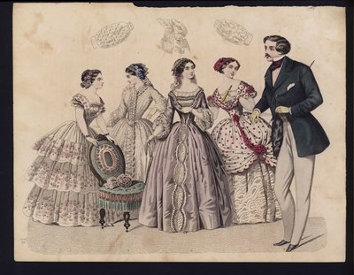 Gravura da moda alemã, meados do século 19 de German School