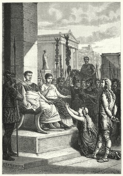 Cativos germânicos perante o Imperador Romano (gravura) de German School