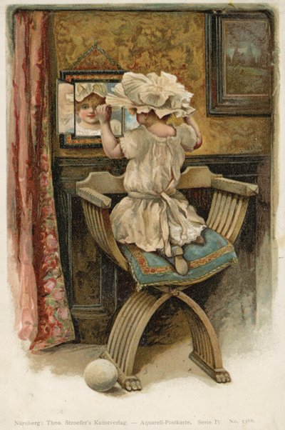 Menina, bonnet, olhar, mesma, espelho de German School