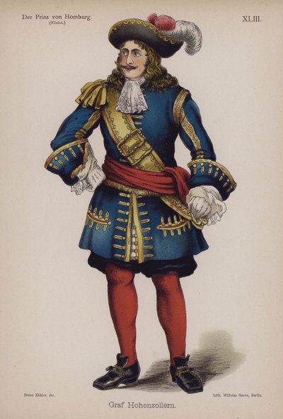 Conde Hohenzollern, de Der Prinz von Homburg (O Príncipe de Homburg) de Heinrich von Kleist (cor litho) de German School