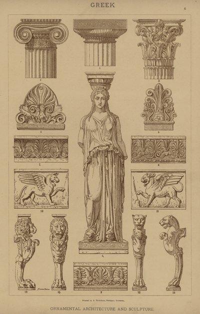 Grego, Arquitetura Ornamental e Escultura (cor litho) de German School