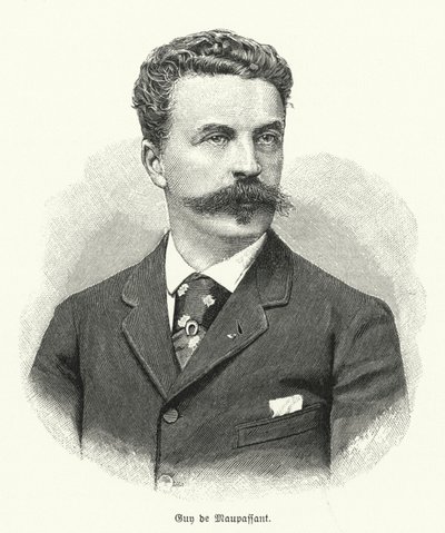 Guy de Maupassant, escritor francês de contos (litho) de German School