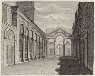 Salão do Palácio do Imperador Romano Diocleciano, Spalato (Split, Croácia). Ilustração para Bilder-Atlas (gravura) de German School