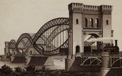 Hamburgo: Eisenbahn-Elb-Brucke, A Ponte Ferroviária sobre o Elba (litho) de German School