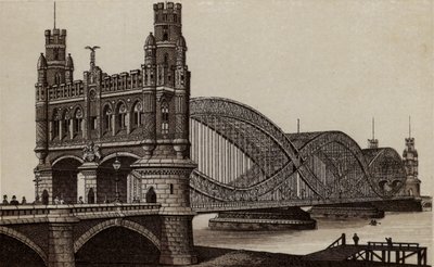 Hamburgo: Neue Elb-Brucke, Nova Ponte sobre o Elba (litho) de German School