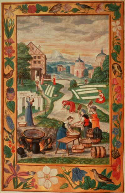 Harl 3469 f.32v Mulheres envolvidas na lavandaria, de 