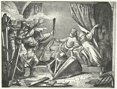 Hartmann de Siebenich disfarçado de Frederick Barbarossa para permitir que o Imperador escape de Susa, Itália de German School