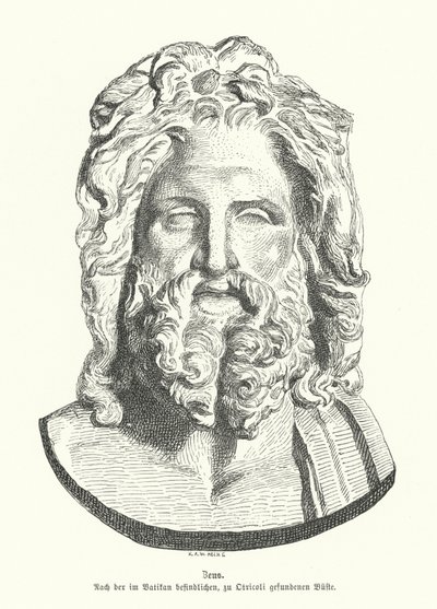 Cabeça de Zeus, deus grego antigo (gravura) de German School