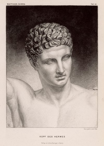 Cabeça do deus grego antigo Hermes (gravura) de German School