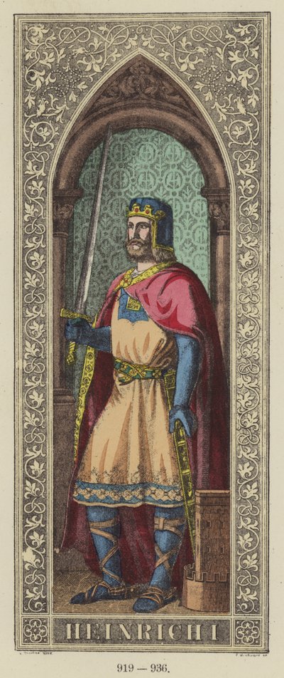 Heinrich I, 919-936 (gravura a cores) de German School