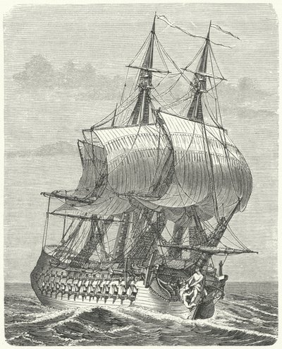 Hercule, fragata francesa de 58 tiros (gravura) de German School