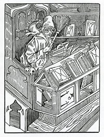 Aqui começam os foles e os primeiros inprofytable bokes, ilustração da tradução inglesa de Alexander Barclay de &39;The Ship of Fools&39;, de uma edição publicada em 1874. de German School