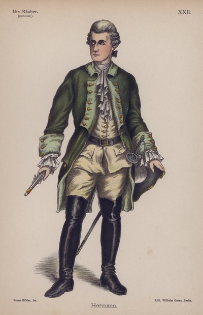 Hermann, de Die Rauber (Os Assaltantes) de Friedrich Schiller (cor litho) de German School