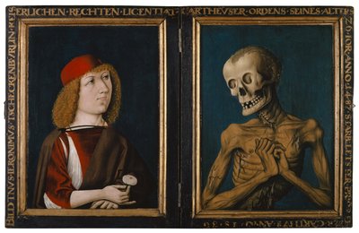 Hieronymus Tscheckenbürlin e a Personificação da Morte, 1487 (técnica mista em limewood) de German School