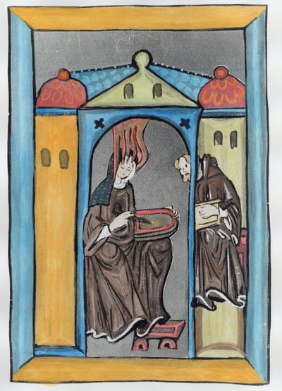 Hildegarda de Bingen recebendo a Luz do Céu, c.1151 (posterior coloração) de German School