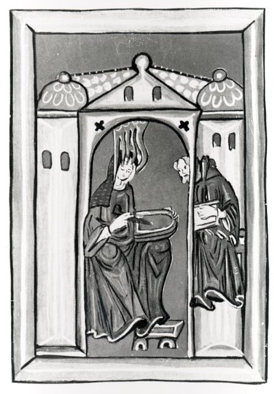 Hildegarda de Bingen recebendo a Luz do Céu, c.1151 (velino) (foto p - b) de German School