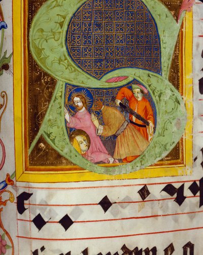 Historiated Initial S com o decollation de Saint John The Baptist, do Gradual de Friedrich Zollner de Langenzenn, 1439-42 de German School