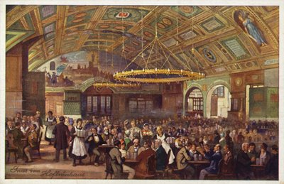 Hofbrauhaus, Munique (litografia a cores) de German School