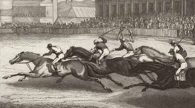 Corridas de cavalos na Inglaterra. Ilustração para Bilder-Atlas (gravura) de German School