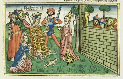 I Reis 3 16-28 O julgamento de Salomão, da Bíblia de Nuremberg (Biblia Sacra Germanaica) (xilogravura colorida) de German School