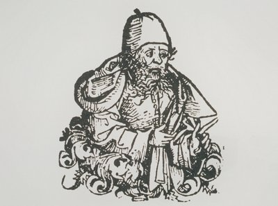 Retrato ideal de Guido Bonatti, cópia de uma ilustração de Liber Chronicarum por Hartmann Schedel, 1493, usada em A History of Magic no final do século XIX de German School
