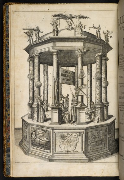 Frente ilustrada mostrando um Templo de Urania, a Musa da Astronomia, de 