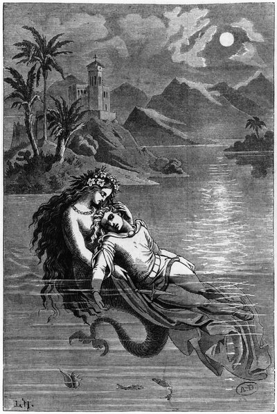 Ilustração para a pequena sereia de contos de fadas por Hans Christian Andersen (1805-75) 1869 de German School