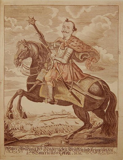 Imre Thokoly (1657-1705), Príncipe da Transilvânia (gravura a cores) de German School