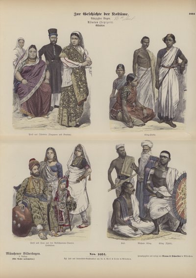 Vestido indiano e asiático (gravação a cores) de German School