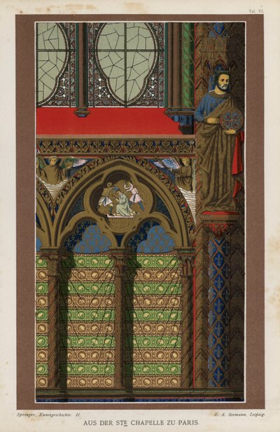 Detalhe interior do Sainte-Chapelle, Paris, França (cor litho) de German School