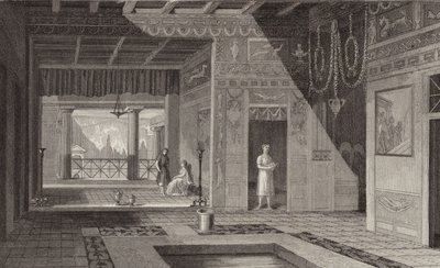Interior de uma casa romana em Pompeia. Ilustração para Bilder-Atlas (gravura) de German School