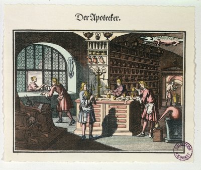 Interior de um farmacêutico, c.1700 de German School