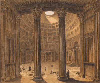 Interior do Panteão, Roma (litografia a cores) de German School