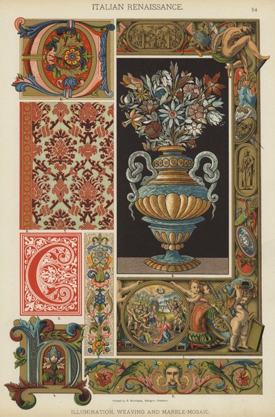 Renascença Italiana, Iluminação, Tecelagem e Mármore-Mosaico (cor litho) de German School