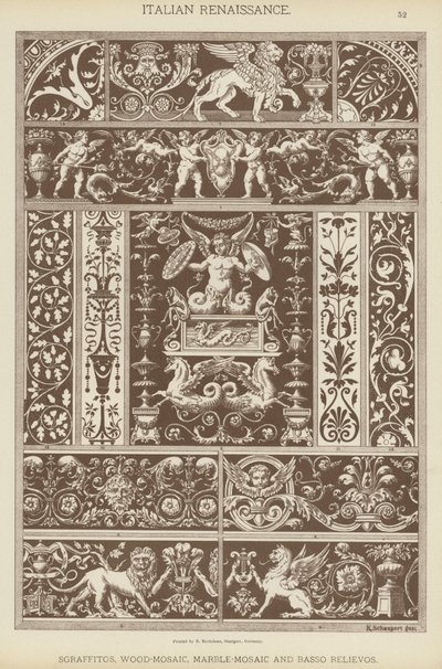 Renascença Italiana, Esgrafitos, Madeira-Mosaico, Mármore-Mosaico e Basso Relievos (cor litho) de German School