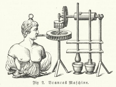 O engenheiro e inventor italiano Giovanni Branca, "turbina a vapor". de German School