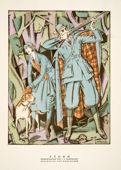 Jäger, trajes esportivos de A C Steinhardt, de Styl, pub.1922 (pochoir print) de German School