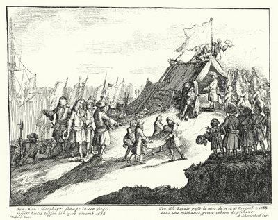 James II da Inglaterra passa a noite de 15/16 de Novembro de 1688 numa pobre cabana de pescadores (gravura) de German School