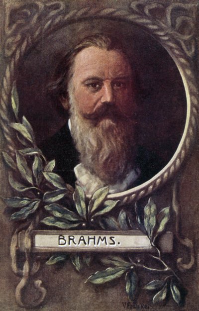 Johannes Brahms, compositor e pianista alemão (cor litho) de German School